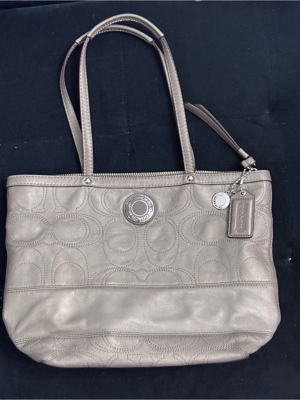 Coach Metallic Pewter Signature Tote